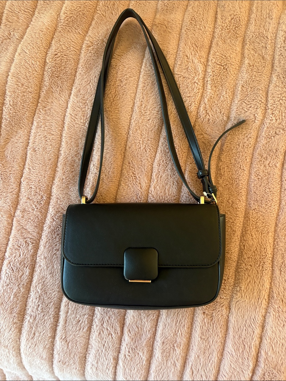 a new day Black Crossbody Shoulder Bag with Gold Accents